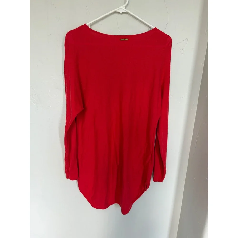 Michael Kors Womens Red Long Sleeve Knit Top High Low Hem Sweater Size M